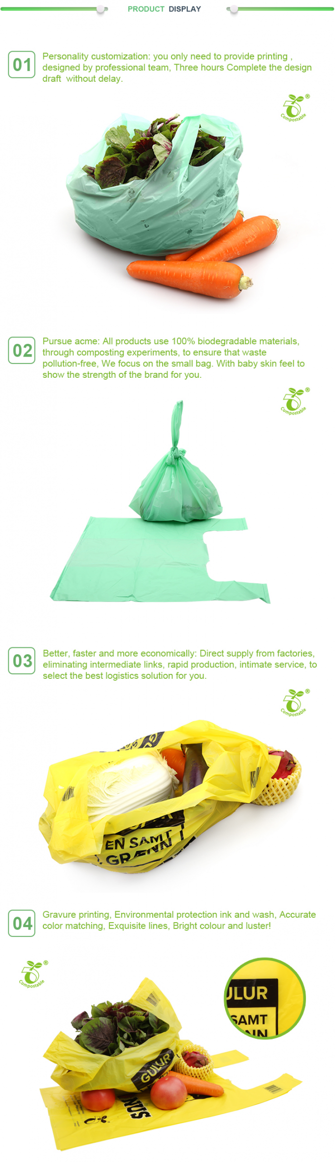 Подгонянная красочная biodegradable пластиковая хозяйственная сумка жилета футболки