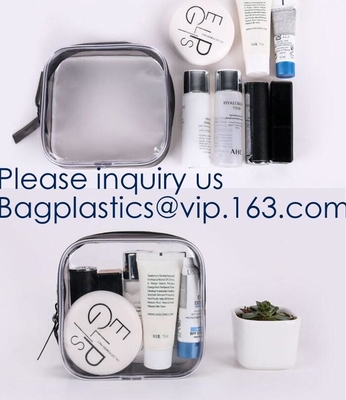 TSA Air Travel Toiletry Bag Set with Zipper Vinyl PVC Make-up Pouch Handle Straps for Women Men, Roybens Waterproof Pack
