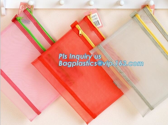 сумка молнии сетки файла A4 связывателя pvc продвижения водоустойчивая от профессионального изготовителя, створки файла сетки нейлона A4 A5 ясной