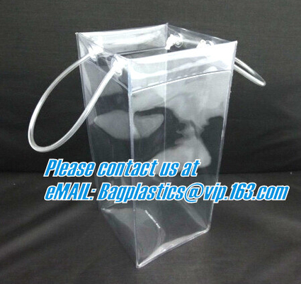 ясная сумка pvc упаковывая с ручкой для вина, сумок tote подарка молнии pvc винила с ручками, сумкой подарка с пластиковой кнопкой