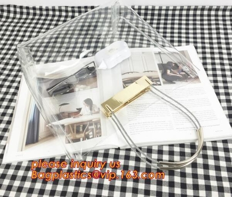 подгонянная сумка pvc печатания мягкая ясная упаковывая с ручкой для вина, сумок tote подарка молнии pvc винила с ручками