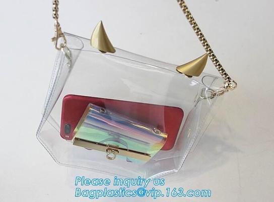 Сумка PVC/прозрачная сумка tote, ясная сумка пляжа сумки Tote PVC, сумка pvc с золотой цепью, муфтой, пакуют
