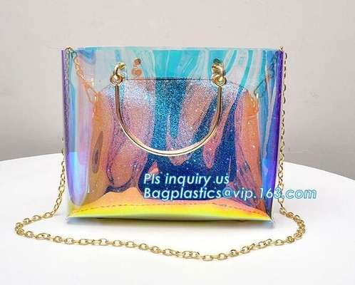 украшенная fasion сумка цепи дам PVC/PU, сумка Tote сумки плеча ясная, пляж pvc дам ясный кладет доставку и регуляцию в мешки pvc