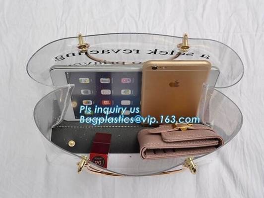 украшенная fasion сумка цепи дам PVC/PU, сумка Tote сумки плеча ясная, пляж pvc дам ясный кладет доставку и регуляцию в мешки pvc