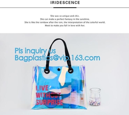 Женщины моды освобождают сумку сумок Tote пляжа винила PVC с ручкой, сумкой tote сумки с внутренней сумкой drawstring, НОСЯТ СУМКУ