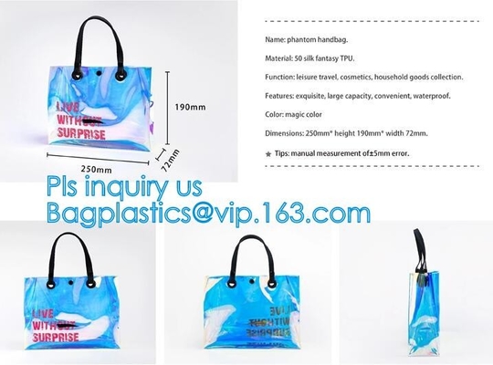 Женщины моды освобождают сумку сумок Tote пляжа винила PVC с ручкой, сумкой tote сумки с внутренней сумкой drawstring, НОСЯТ СУМКУ