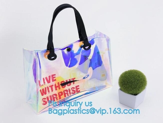 Женщины моды освобождают сумку сумок Tote пляжа винила PVC с ручкой, сумкой tote сумки с внутренней сумкой drawstring, НОСЯТ СУМКУ