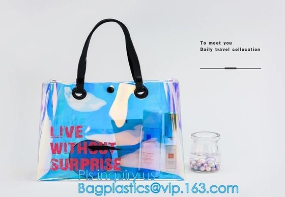 Женщины моды освобождают сумку сумок Tote пляжа винила PVC с ручкой, сумкой tote сумки с внутренней сумкой drawstring, НОСЯТ СУМКУ