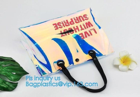 Женщины моды освобождают сумку сумок Tote пляжа винила PVC с ручкой, сумкой tote сумки с внутренней сумкой drawstring, НОСЯТ СУМКУ
