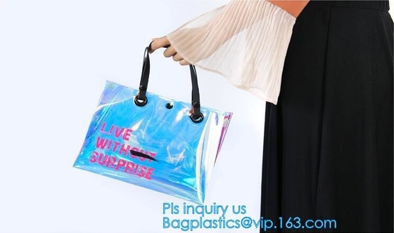 Женщины моды освобождают сумку сумок Tote пляжа винила PVC с ручкой, сумкой tote сумки с внутренней сумкой drawstring, НОСЯТ СУМКУ