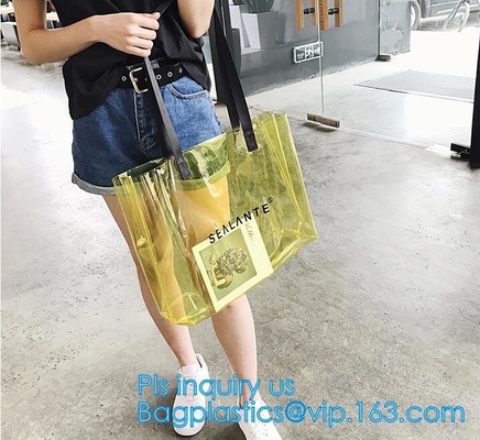 Полу-ясная сумка PVC нашивки сумок Tote с мешком, сумкой пляжа сумки сумки PU PVC ультрамодной, сумкой PVC