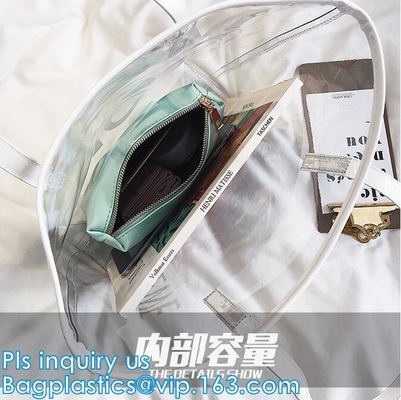 PVC кладет сумку в мешки ясной дамы косметическую, прозрачные водоустойчивые сумки пляжа pvc дешевые, плечо сумок Tote холста женщин случайное