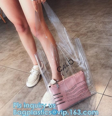 Сумка Tote с бортовым карманом, выдвиженческая сияющая сумка покупок PVC стадиона молнии ясная tote покупок pvc винила, политик PVC 600D