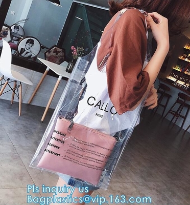 Сумка Tote с бортовым карманом, выдвиженческая сияющая сумка покупок PVC стадиона молнии ясная tote покупок pvc винила, политик PVC 600D