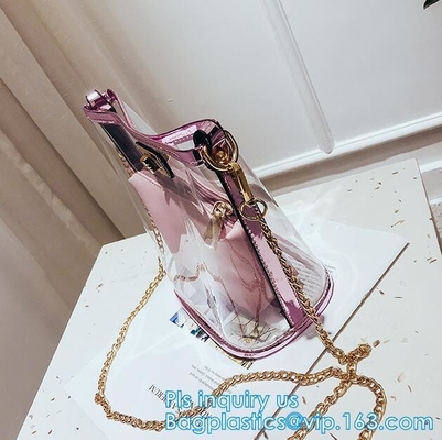 Хозяйственная сумка PVC ясной хозяйственной сумки сумки подарка изготовленная на заказ, дамы сумок h tote сияющей сумки покупок ручки pvc ясные
