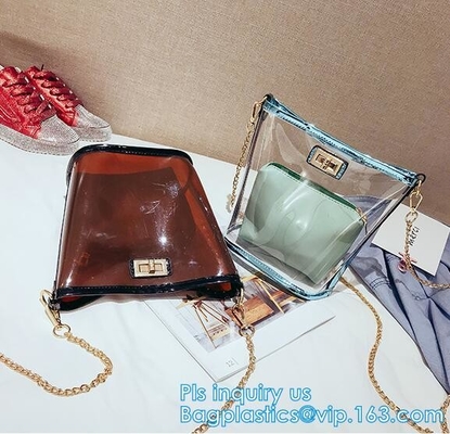 Логотип напечатал подгонянные хозяйственные сумки Tote PVC, модную пластиковую ясную хозяйственную сумку Tote пляжа сумки пляжа PVC, несущую