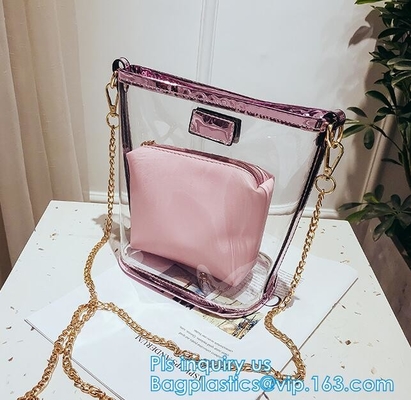 Логотип напечатал подгонянные хозяйственные сумки Tote PVC, модную пластиковую ясную хозяйственную сумку Tote пляжа сумки пляжа PVC, несущую
