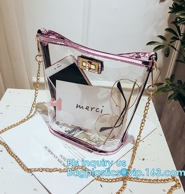 Логотип напечатал подгонянные хозяйственные сумки Tote PVC, модную пластиковую ясную хозяйственную сумку Tote пляжа сумки пляжа PVC, несущую
