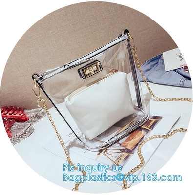 Логотип напечатал подгонянные хозяйственные сумки Tote PVC, модную пластиковую ясную хозяйственную сумку Tote пляжа сумки пляжа PVC, несущую