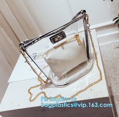 Логотип напечатал подгонянные хозяйственные сумки Tote PVC, модную пластиковую ясную хозяйственную сумку Tote пляжа сумки пляжа PVC, несущую