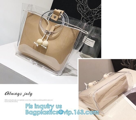 сумка Tote pvc подгоняет хозяйственную сумку pvc логотипа, сумки пляжа Tote сумки PVC сумку портмона ясной прозрачную, ба pvc ходя по магазинам