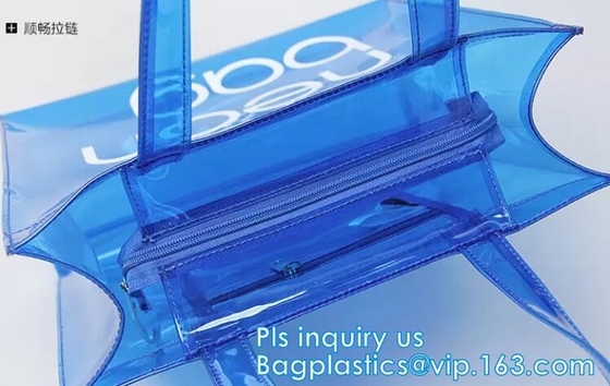 подгонянный pvc ручки ясный пластиковый составляет сумку, сумки молнии pvc винила с ручками, щелчковое закрытие кнопки или plas k