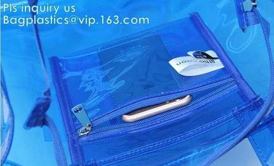 подгонянный pvc ручки ясный пластиковый составляет сумку, сумки молнии pvc винила с ручками, щелчковое закрытие кнопки или plas k
