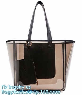 сумка pvc tote прозрачной пластмассы ходя по магазинам, косметическая упаковывая ясная сумка PVC, полиэтиленовые пакеты с вашим собственным логотипом, покупатель