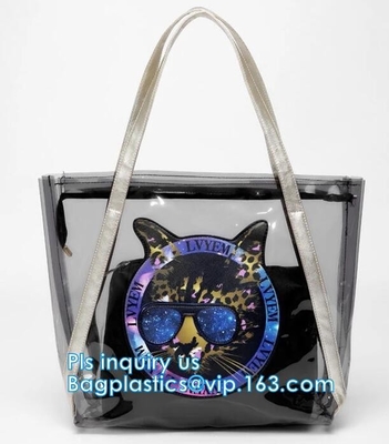 сумка pvc tote прозрачной пластмассы ходя по магазинам, косметическая упаковывая ясная сумка PVC, полиэтиленовые пакеты с вашим собственным логотипом, покупатель