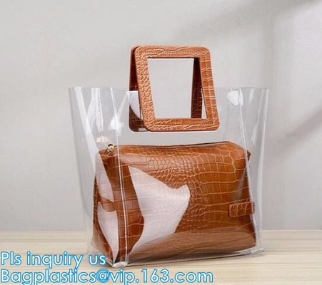 Сумка Tote пляжа молнии PVC плечевого ремня выдвиженческих женщин перемещения спорта ходя по магазинам ясная, tote Хан сумки студня PVC плеча
