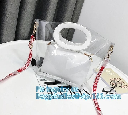 сумка пакета пляжа pu сумки tote водоустойчивая, красочная сумка для женщины, сумка PU PVC женщин сумки пляжа с Rop хлопка