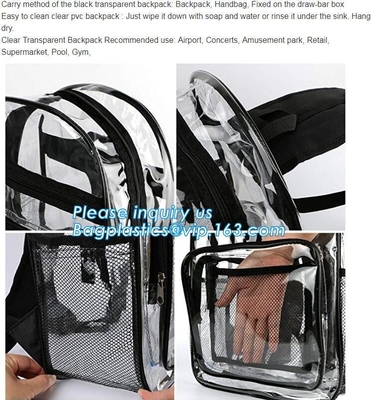 Сумка рюкзака Pvc средней школы в сумке в Америке с косметической сумкой, ясным рюкзаком pvc, ясными полиэтиленовыми пакетами, ясным рюкзаком