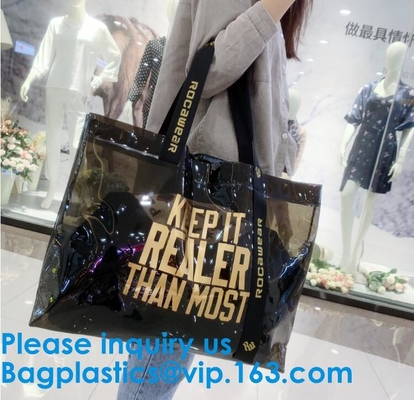Хозяйственная сумка PVC винила, сумки пляжа сумки Tote плеча хозяйственная сумка ручки логотипа ясной водоустойчивой изготовленная на заказ
