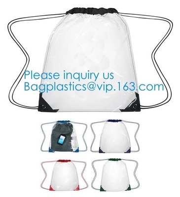 Выдвиженческие прозрачные сумки рюкзака Drawstring ясности PVC, выдвиженческий горячий продавая водоустойчивый прозрачный рюкзак d PVC