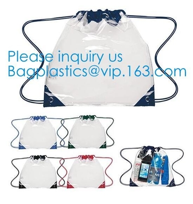 Выдвиженческие прозрачные сумки рюкзака Drawstring ясности PVC, выдвиженческий горячий продавая водоустойчивый прозрачный рюкзак d PVC