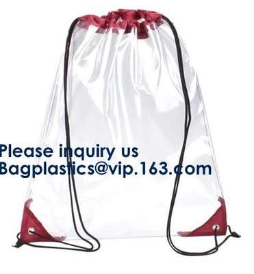 Рюкзак сумки Drawstring PVC с твердыми нижними выдвиженческими изготовленными на заказ прозрачными сумками рюкзака Drawstring ясности PVC 210D