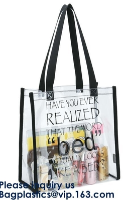 Ясная сумка Tote PVC с ручками нейлона и отделка ткани, ясная сумка молнии PVC косметическая с белой отделкой, Bagease, Bagplastic