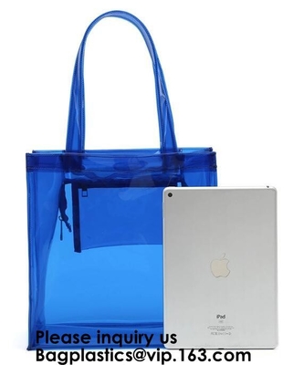 Tote сумки PVC сумки пляжа ясный с закрытием внутреннего кармана и молнии, Tote с черными ручками, Bagease пляжа сумки PVC