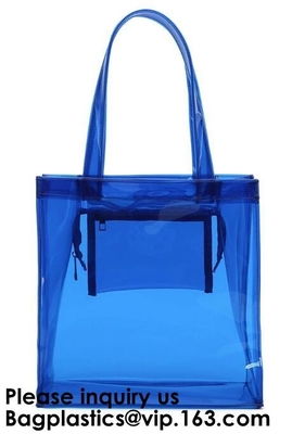 Tote сумки PVC сумки пляжа ясный с закрытием внутреннего кармана и молнии, Tote с черными ручками, Bagease пляжа сумки PVC