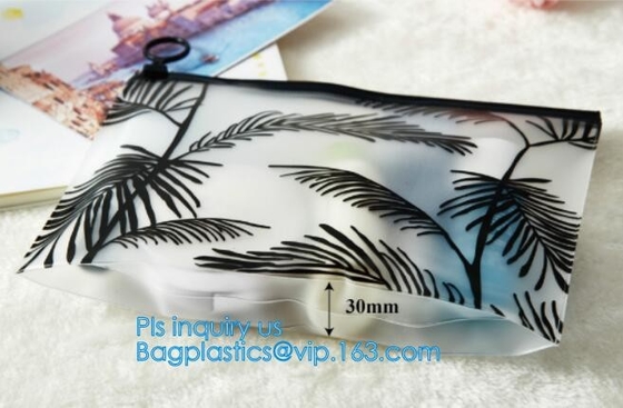 сумки pvc k винила мешка pvc молнии слайдера ясные, сумка изготовленной на заказ молнии слайдера PVC логотипа прозрачной плоская, packin одежд