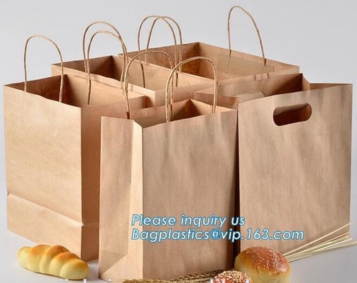 Бумажный мешок упаковки хлеба устранимый Kraft качества еды, стойка ручки вверх по сумкам kraft мешка промелькивает бумажные упаковывая сумки для еды