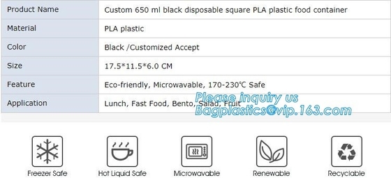коробка бенто обеда на вынос пищевого контейнера устранимая пластиковая, квадратный пищевой контейнер PLA пластиковый, пакет фаст-фуда необходимый