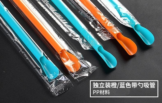оптовая biodegradable солома 100% PLA выпивая с ложкой, пакетом выпивая соломы PLA eco дружелюбным biodegradable пластиковым