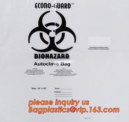 Прочные пластиковые сумки Biohazard для медицинского отхода, сумки перехода образца biohazard поли, пластмассы токсичных отходов желтой