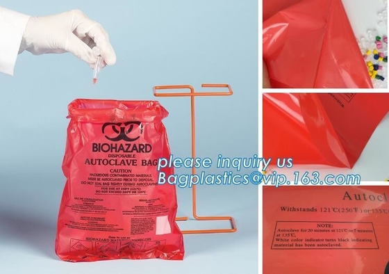 Вкладыш мусорной корзины пластикового biohazard заразный ненужный, сумки Biohazard автоклава, bioha сумки отброса drawstring PE высокой плотности