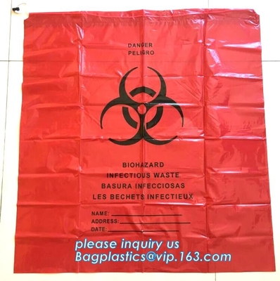 Подгонянная сумка drawstring пластикового biohazard медицинская ненужная, сумки Biohazard Drawstring, упаковка прочного автоклава медицинская