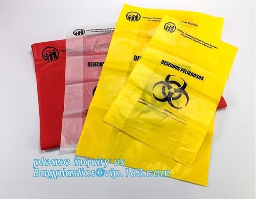 Покрашенный Biodegradable клинический отход кладет медицинскую сумку в мешки отхода Biohazard, подгонял медицинские сумки автоклава Biohazard A3