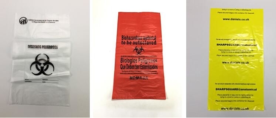 Беступиковые красные вкладыши устранимое LLDPE Biohazard кладут размещать в мешки ненужные полиэтиленовые пакеты для применений здоровья
