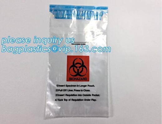 Сумки с закрытием k, сумки образца biohazard лаборатории LDPE поли перехода лаборатории сумок образца biohazard с docum