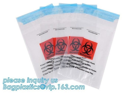 Сумки с закрытием k, сумки образца biohazard лаборатории LDPE поли перехода лаборатории сумок образца biohazard с docum